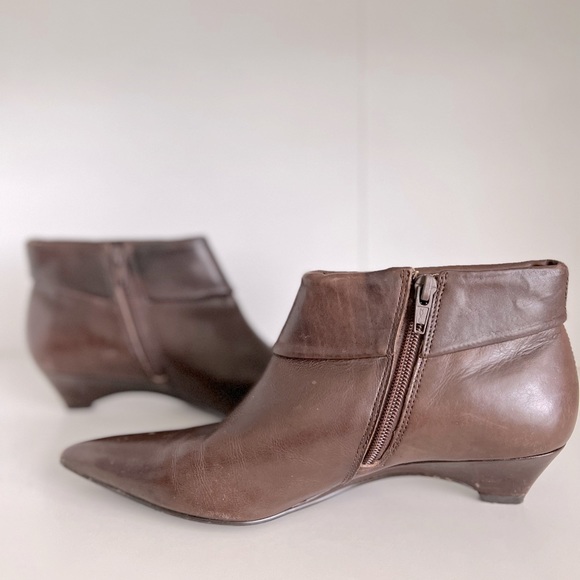 Luichininy Dale Brown Vintage Leather Pointy Toe Ankle Booties Size 7 - Picture 2 of 8